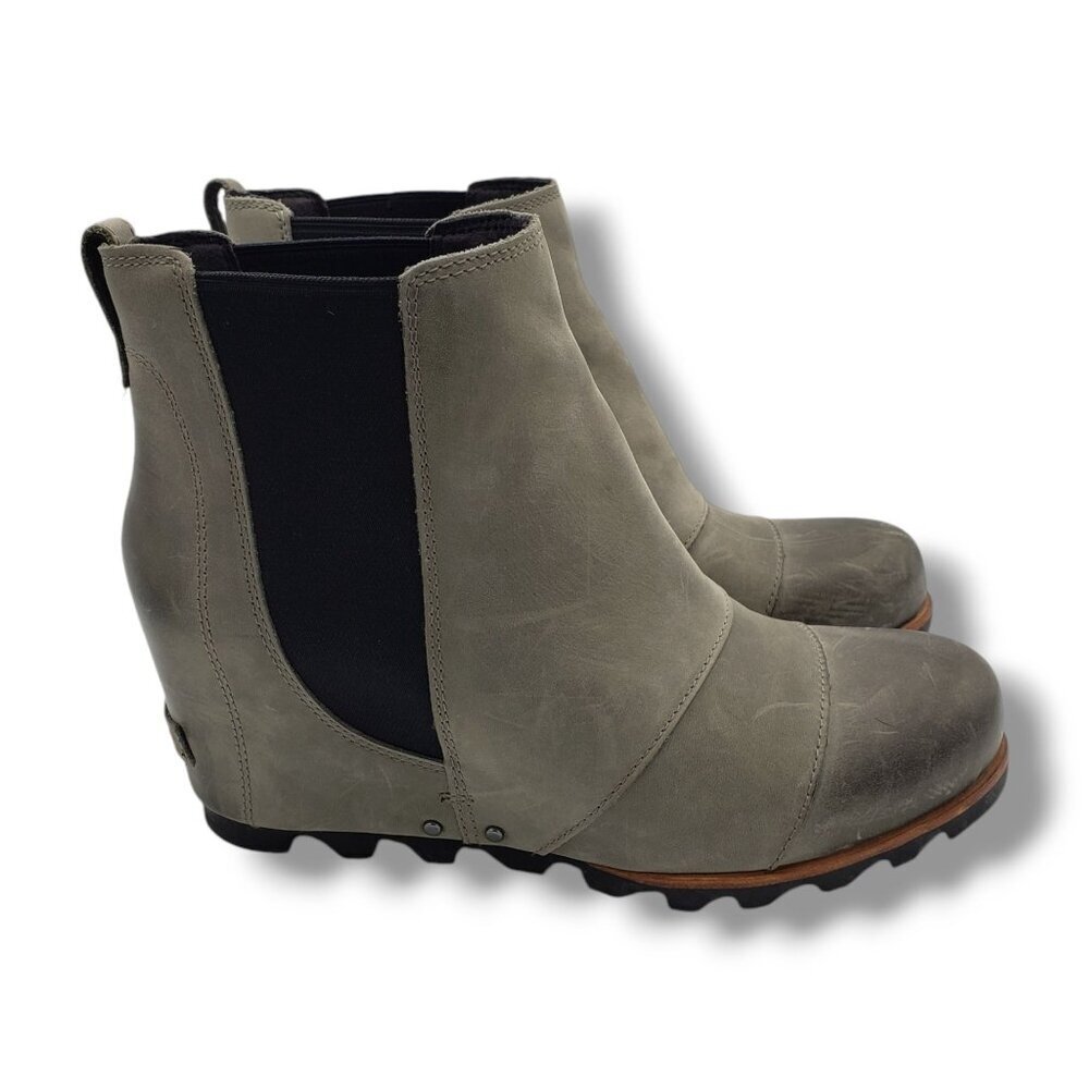 Sorel Lea Wedge Chelsea Boots Womens 11 Waterproof Leather NL2704-089 Grey